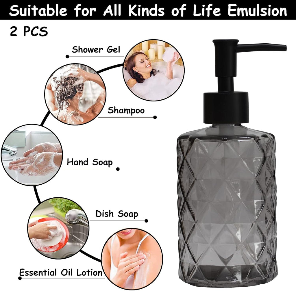 YYTSGG Glass Soap Dispenser with Black Plastic Pump, 12oz, 2 Pack