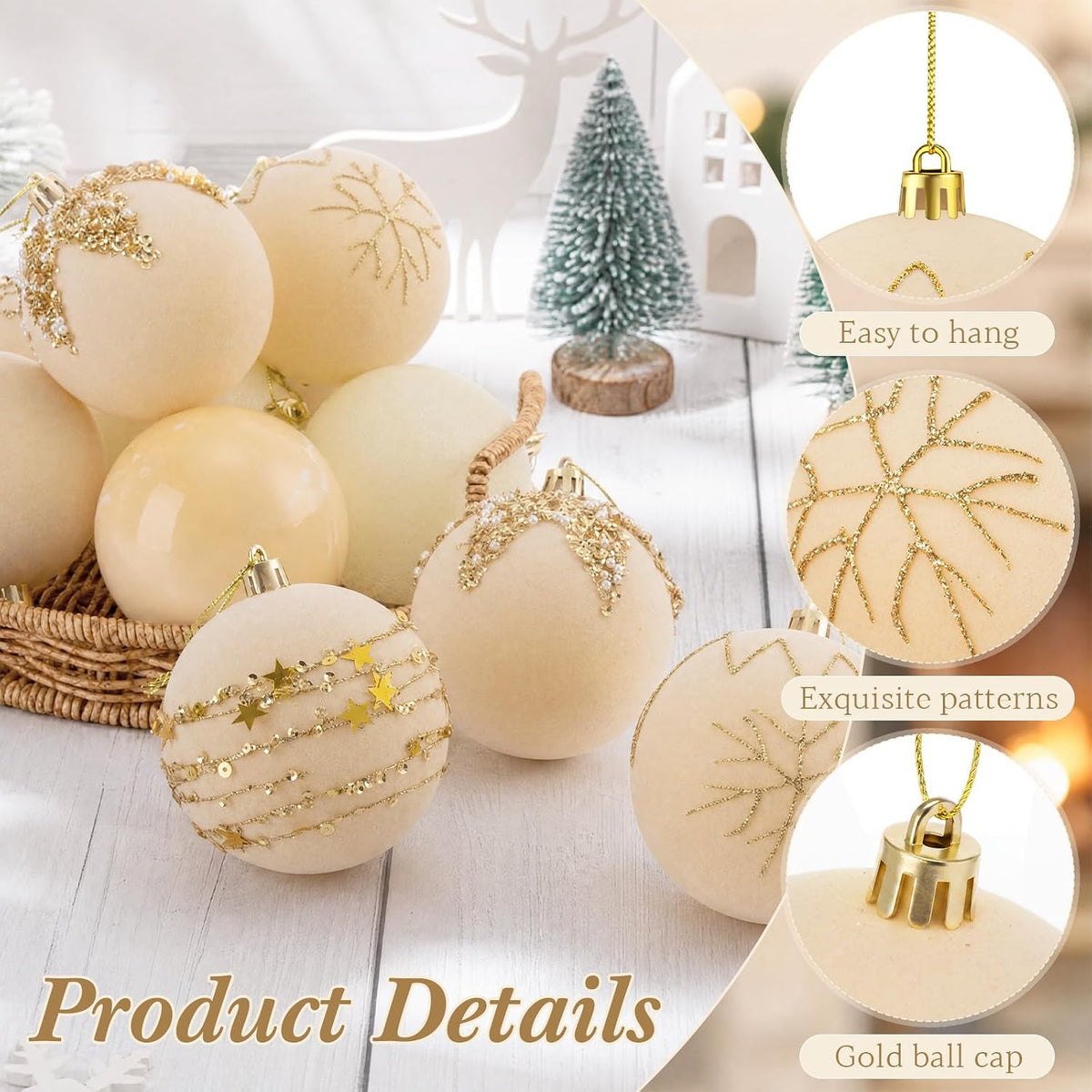 Syhood 12 Pcs White Velvet Christmas Ball 3.15 Inch Flocked Ornament