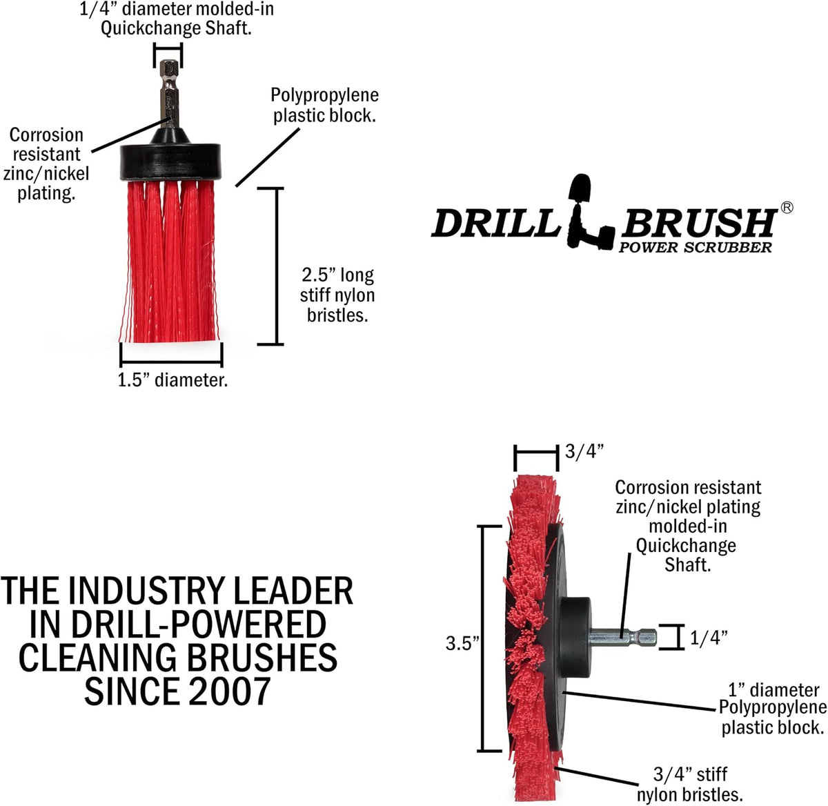 Drillbrush Hard Bristle Cleaning Brush for Crevices and Gaps - Outdoor