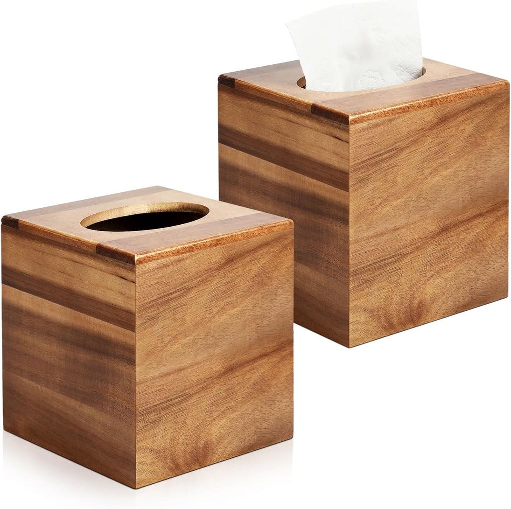 Wooden Tissue Box Cover Square 2 Pack, Tissue Box Holder