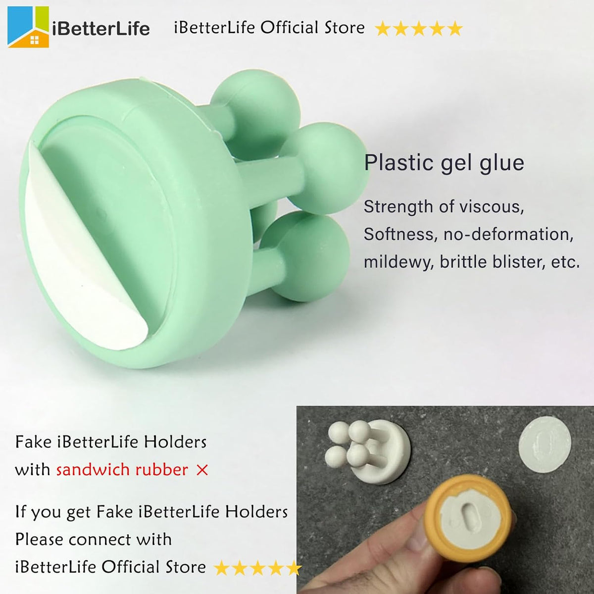 iBetterLife Self-adhesive Silicone Hook Holders - 5Pcs Mounted to Wall for Clipping Hanging Toothbrush Razor Towel Key Plug Cable, Utility Holders for Kitchen Bathroom Home Office Dorm Room Essentials