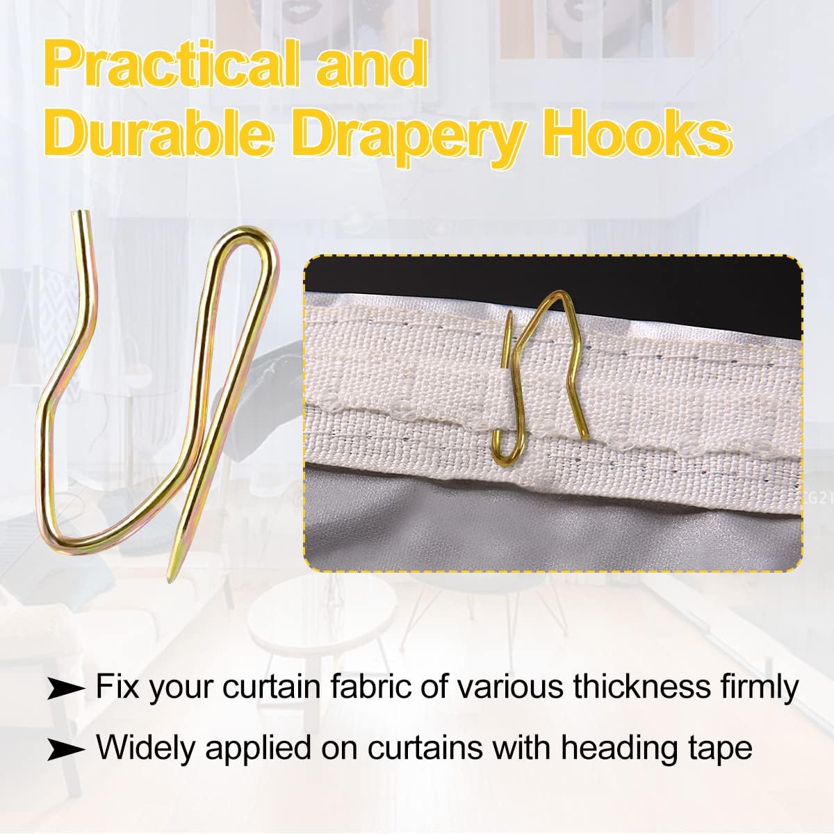 Metal Curtain Hooks, 200pcs Drapery Pins Stainless Steel Pin-on Hooks for Window Shower Door Curtain, Bronze