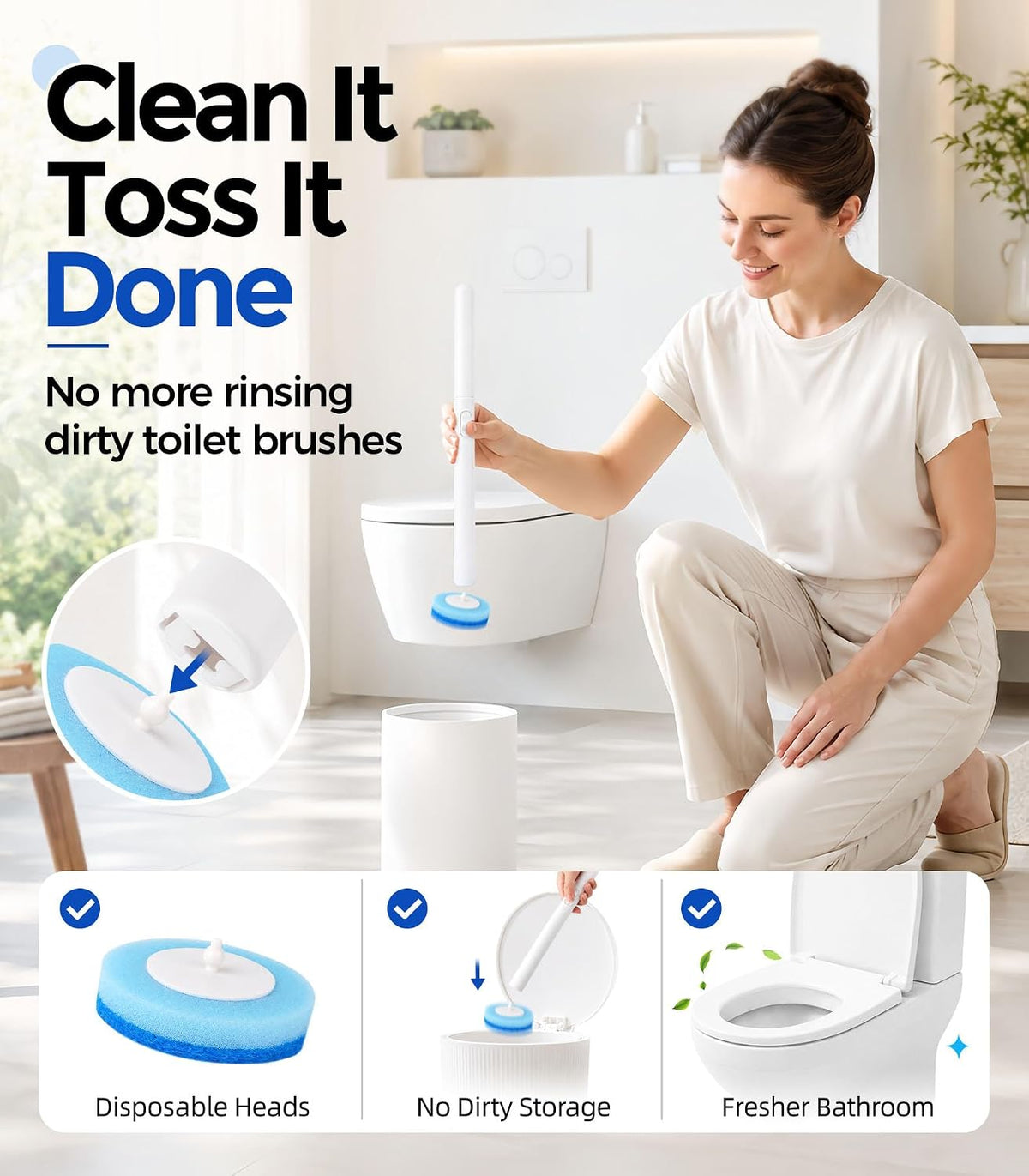 Disposable Toilet Brush and Holder Set with 48 Refills, Toilet Bowl Cleaner