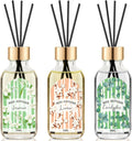 Reed Diffuser of 3 Pack, Linen Eucalyptus Jasmine Oil Diffuser Set with 15 Sticks, Bathroom Air Freshener, Aromatherapy Reed Diffusers for Home, Office, 1.7 Fl. Oz Each, Total 5.1 Fl. Oz