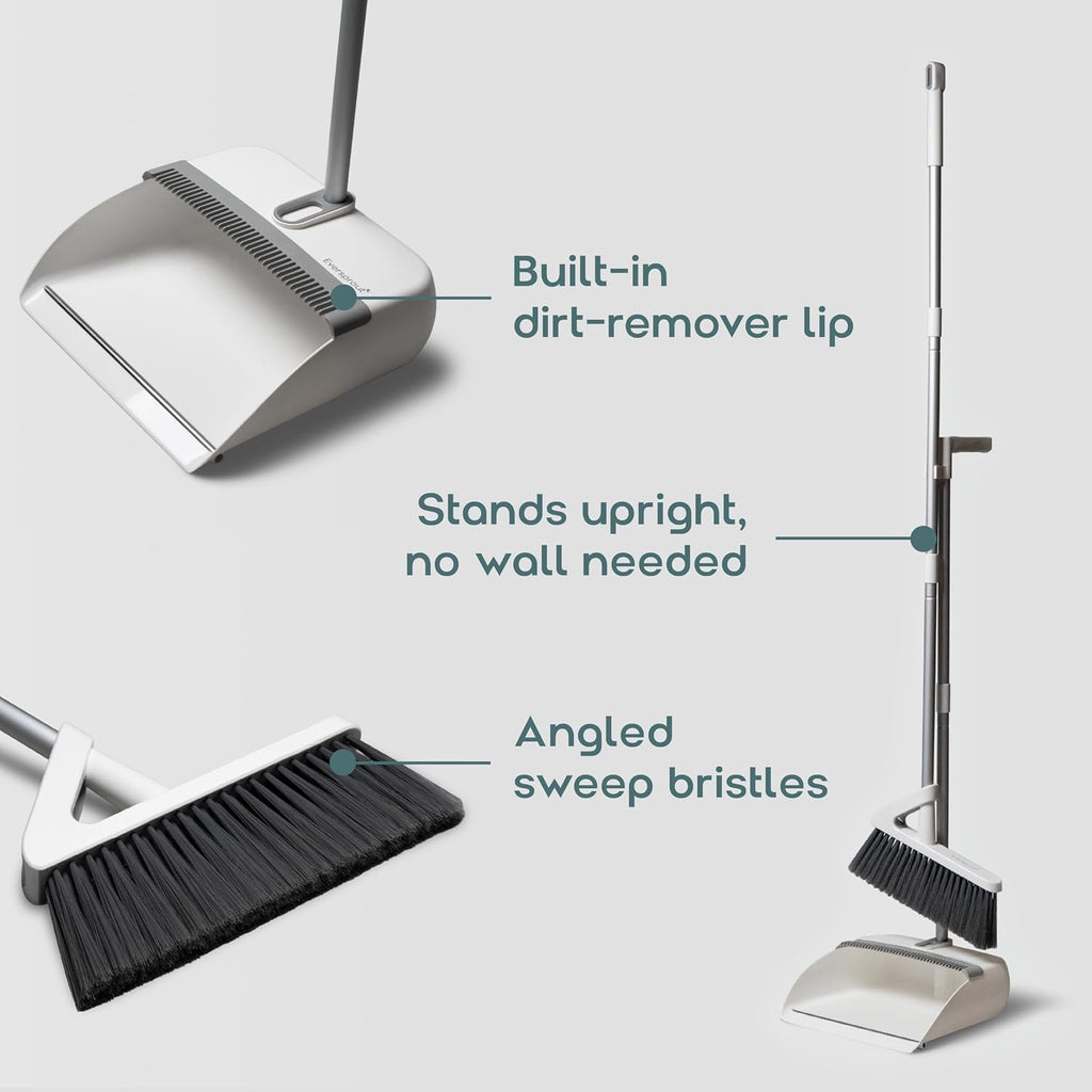 Eversprout Easy Sweep Standing Broom & Dustpan Set with Self-Cleaning Comb
