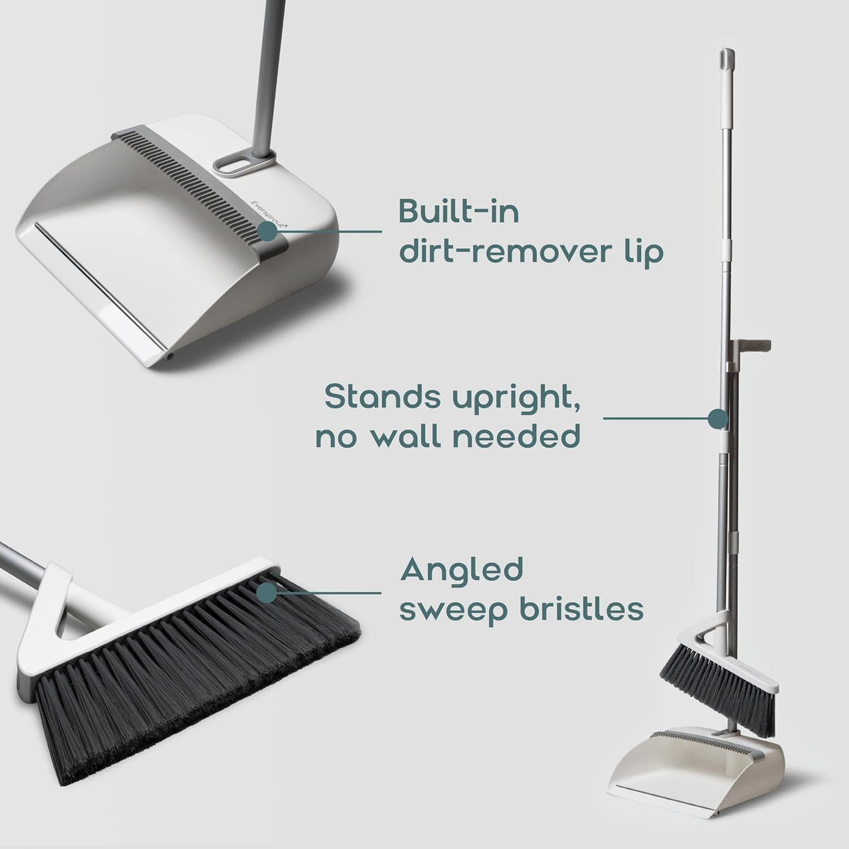 Eversprout Easy Sweep Standing Broom & Dustpan Set with Self-Cleaning Comb