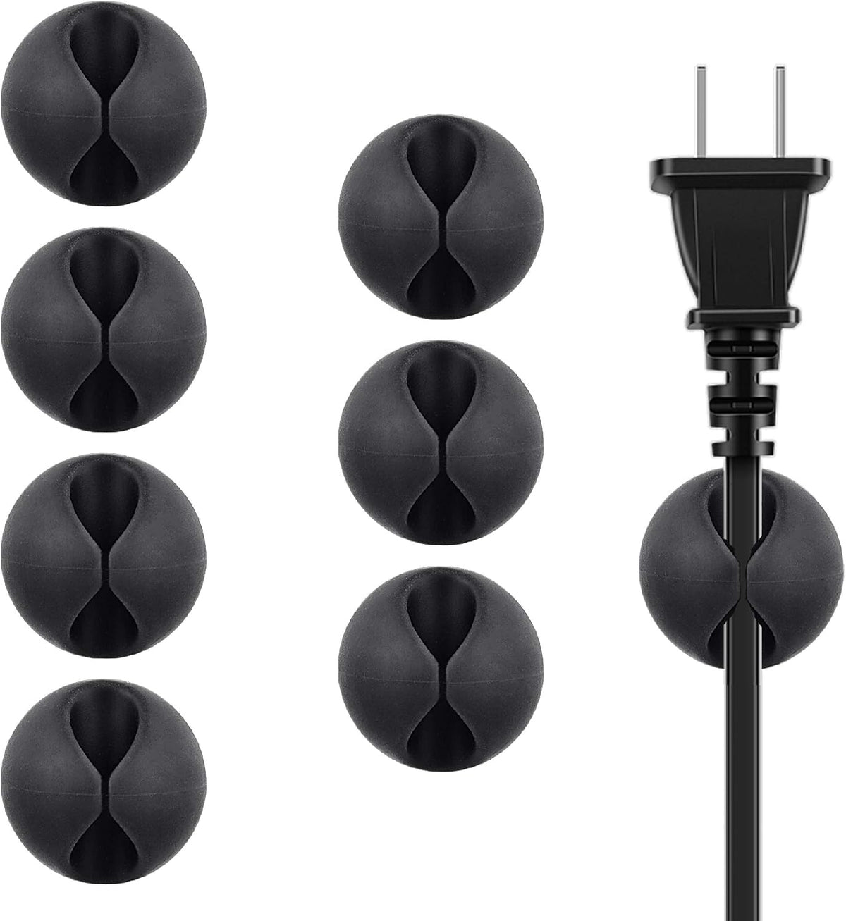 BEADNOVA Cable Clips Cord Organizer Cable Management Wire Cord Holder 1 Slots Adhesive Wire Holder for Car Charging Accessory PC Office Home (Black, 8 pcs)