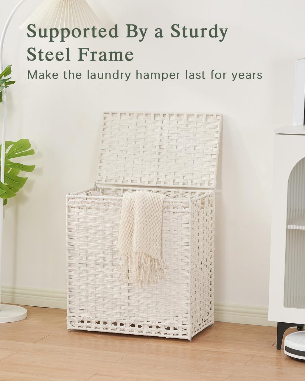 SETVSON Laundry Hamper with Lid Wicker Laundry Basket, White