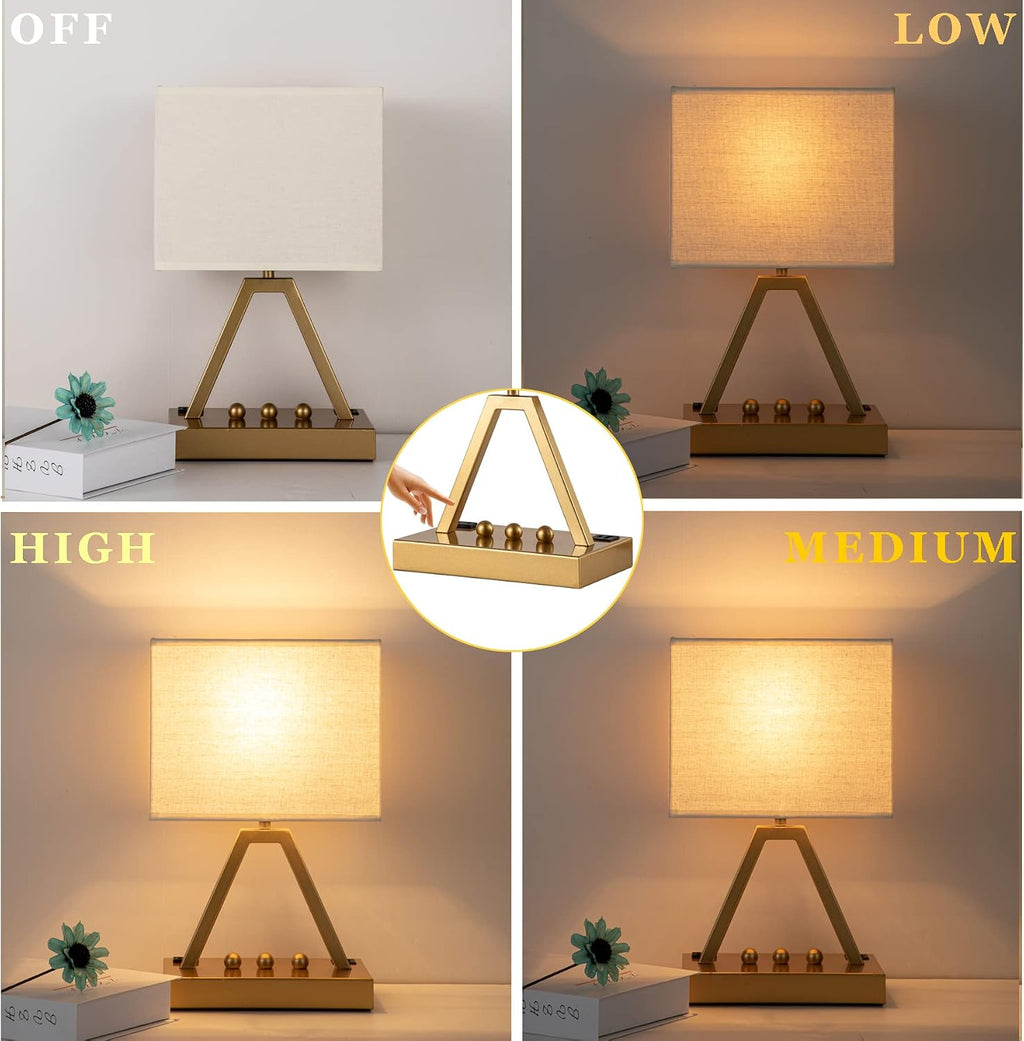 Touch Control Table Lamp with 2 USB Charging Ports & 1 AC Outlet, Dimmer