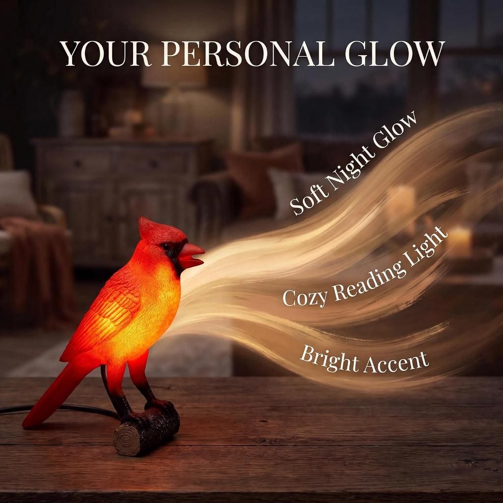 OVANUS Cardinal Lamp, Red Resin Bird Night Light with Dimmer
