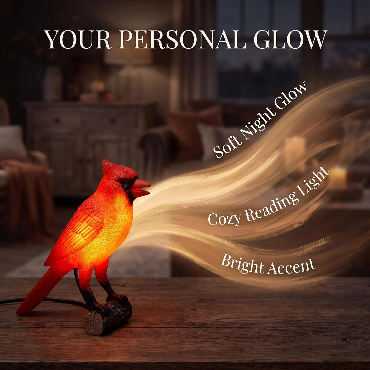 OVANUS Cardinal Lamp, Red Resin Bird Night Light with Dimmer