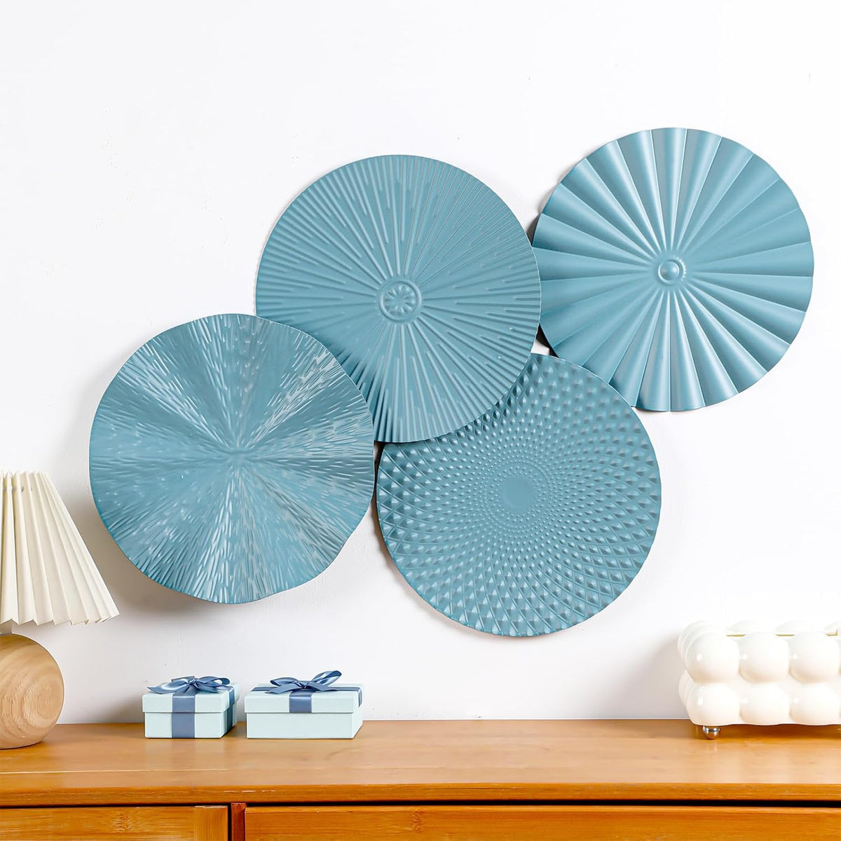 Hicarer 4 Pcs 12 Inch Blue Metal Wall Art Decor Modern Sunburst Decor