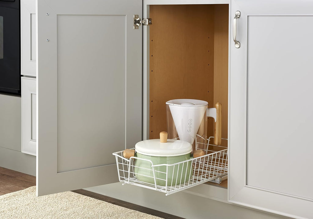 ClosetMaid Pull Out Cabinet Organizer, Heavy Duty, Slide Out Pantry Shelves Drawers for Kitchen, Bathroom, 5.25" H x 11.13" W x 20" D, White