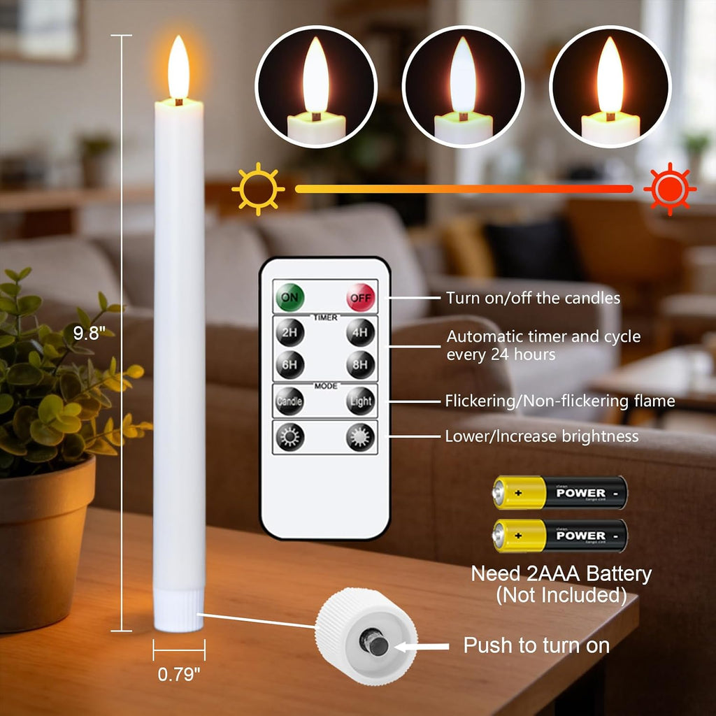 Wondise 4 Pack Flameless Taper Candles with Remote Timer