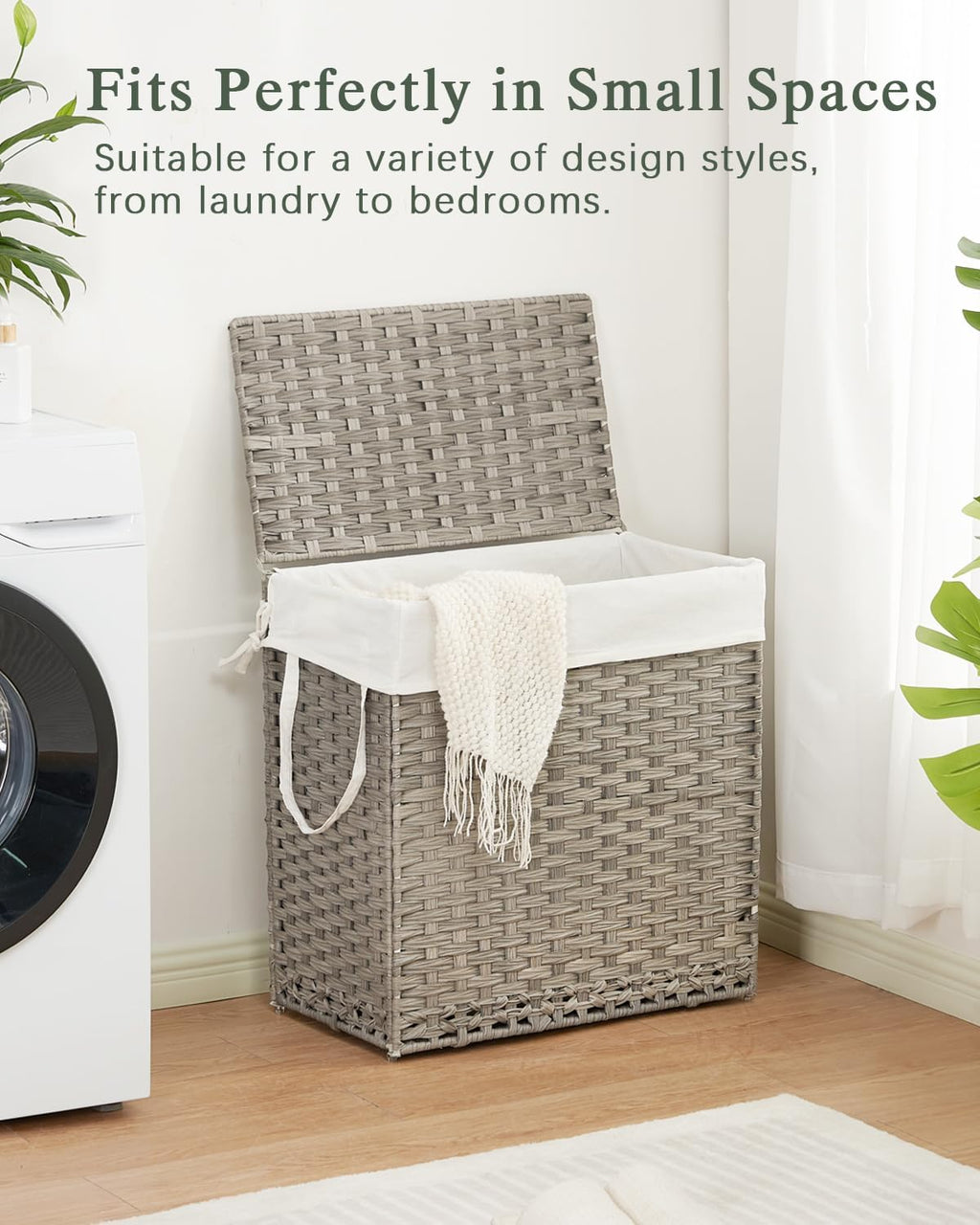 SETVSON Laundry Hamper with Lid Wicker Laundry Basket, 112L, Gray