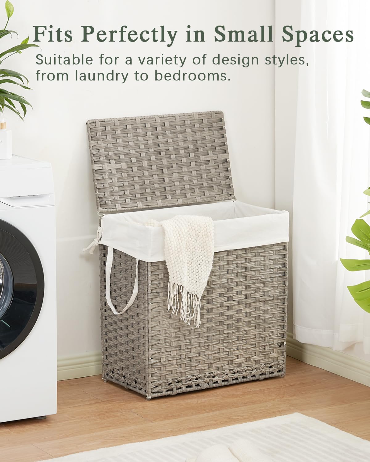 SETVSON Laundry Hamper with Lid Wicker Laundry Basket, 112L, Gray
