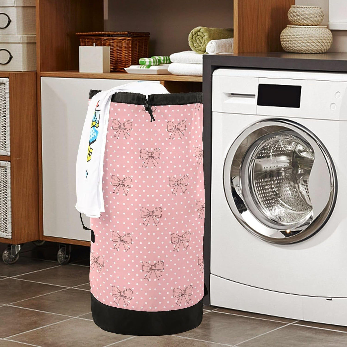 Bow Polka Dot Light Laundry Bag Backpack Bags Mesh Wash Laundry Bags Dirty Clothes Organizer for Vacation Road Trip Essentials Dorm