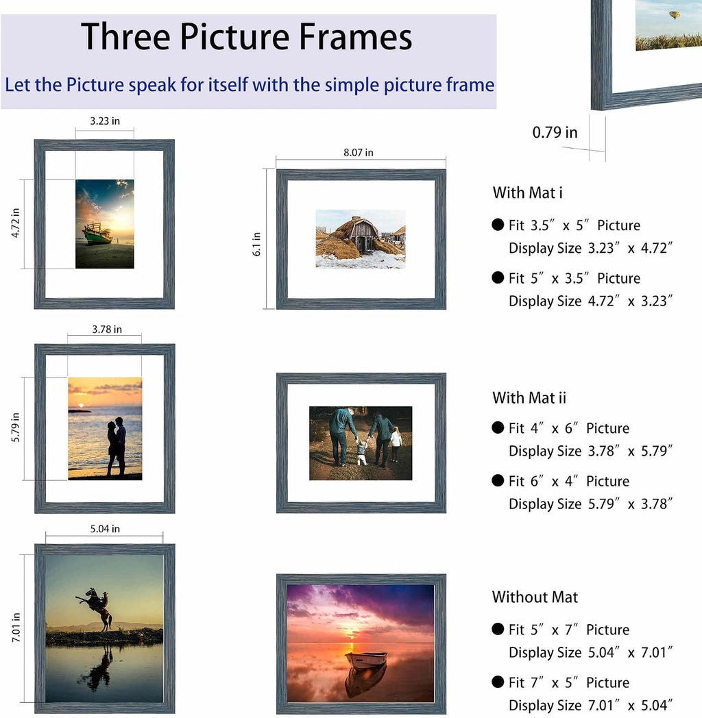 5x7 Picture Frame,Solid Wood,Display Pictures 3.5x5,4x6 with Mat or 5x7 Without Mat,Photo Frame for Wall Mounting or Tabletop (Grey,Set of 4)