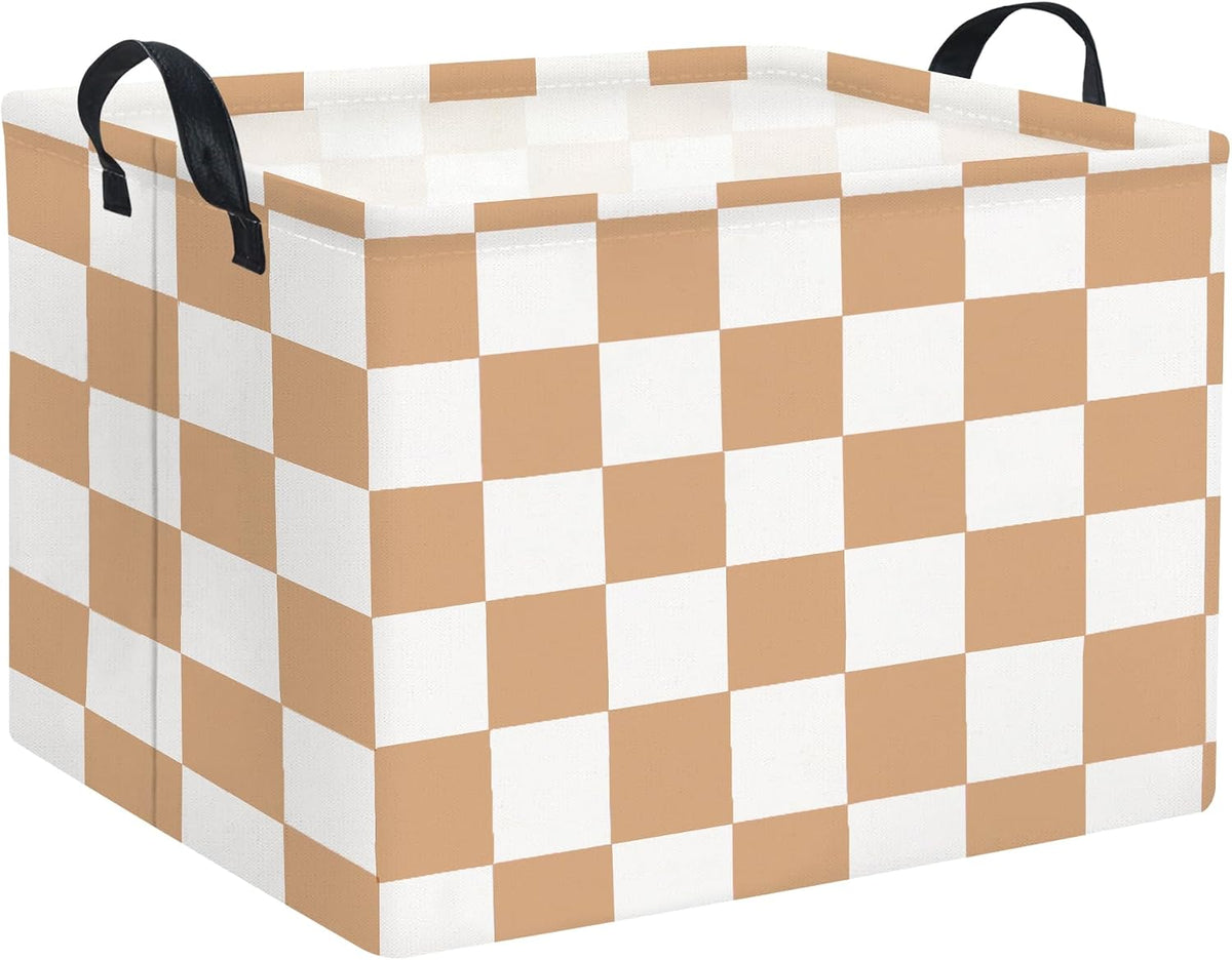 Rectangular Baby Girl Basket Fabric Storage Basket Storage Bin Organizer Box Room Decor(Brown Checkered)