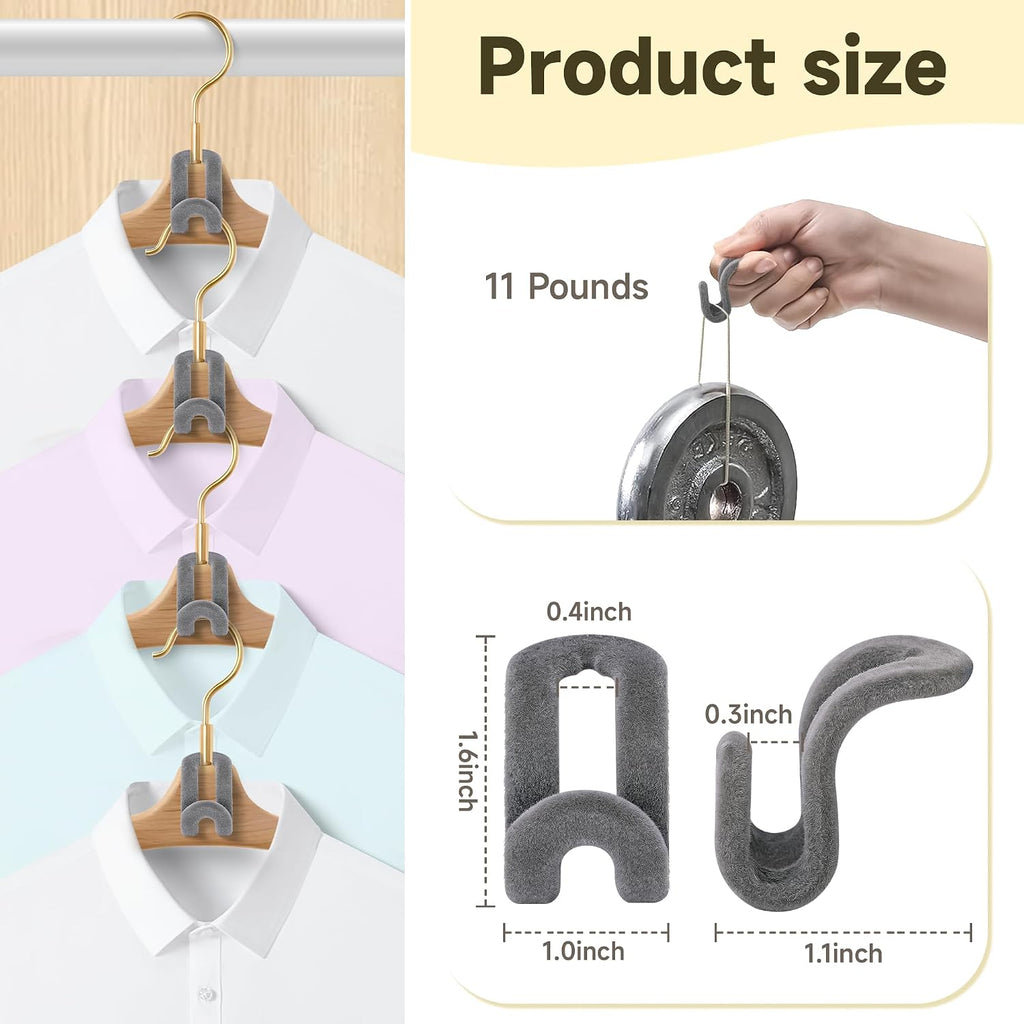 Mlici 60 Pack Velvet Space-Saving Hanger Connector Hooks for Closet, Gray
