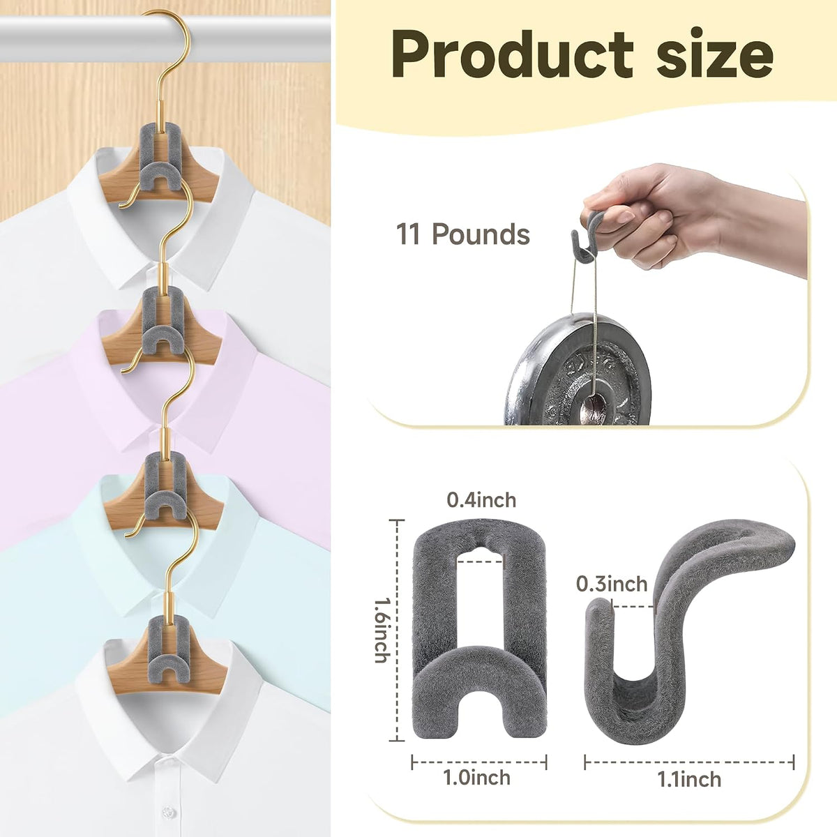 Mlici 60 Pack Velvet Space-Saving Hanger Connector Hooks for Closet, Gray