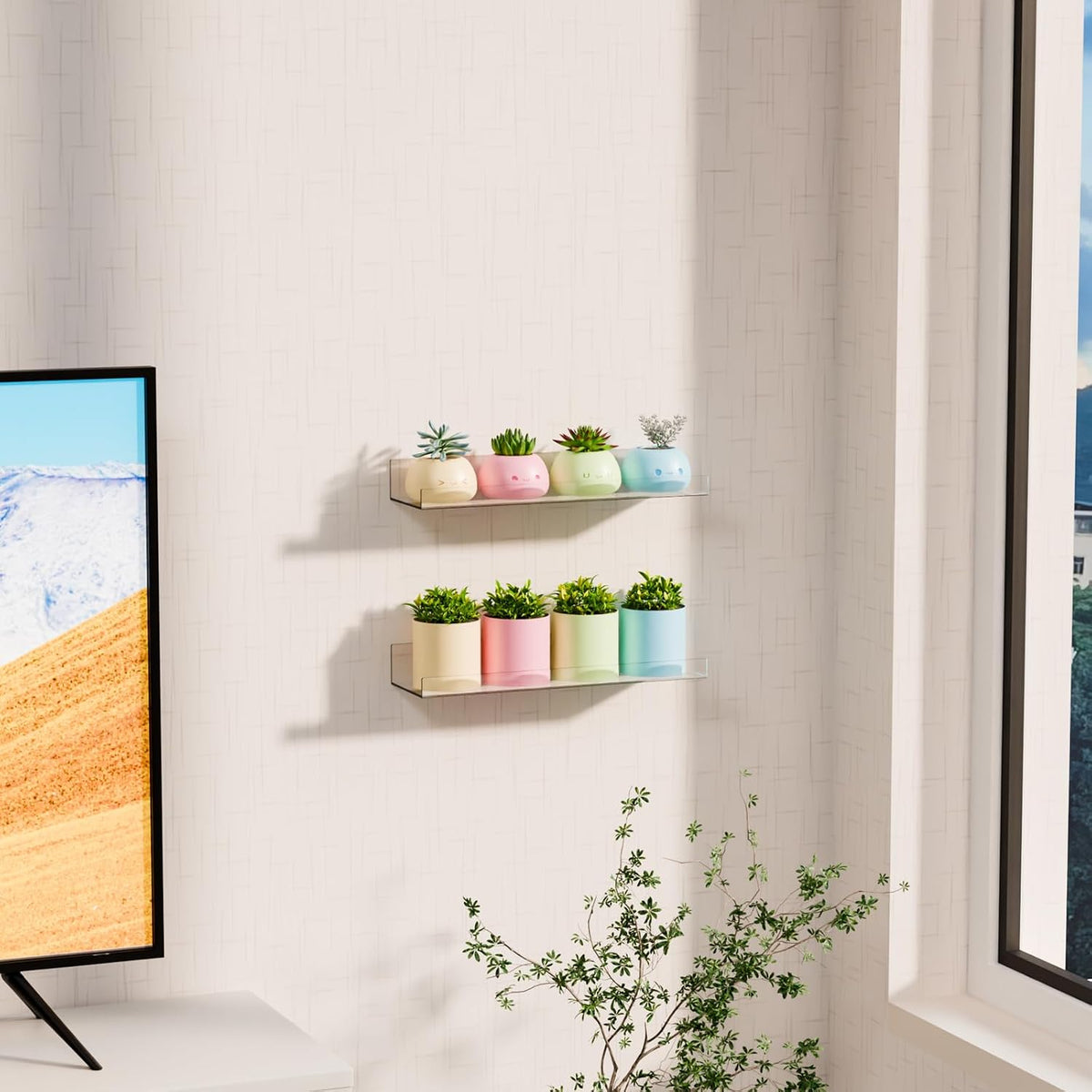 2 Pcak Clear Acrylic Shelves for Bedroom,Room,15 Inch Bathroom Wall Shelf & Organizer,Invisible Floating Shelves & Wall Storage for Collectibles Perfume Shelf,Record,Funko Pop,Lego Display,Bookshelf