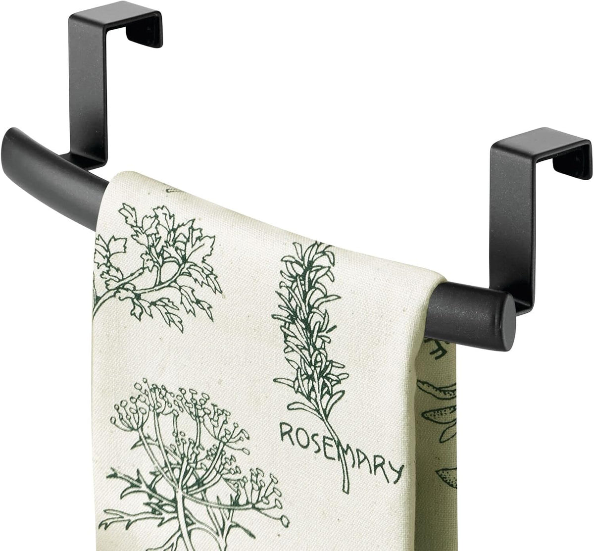 mDesign Steel Over Door Curved Towel Bar Storage, Hanger for Cabinet or Cupboard, Holder Rack for Kitchen, Bathroom - Holds Hand/Dish Towels, Washcloths - Spira Collection - 2 Pack - Black