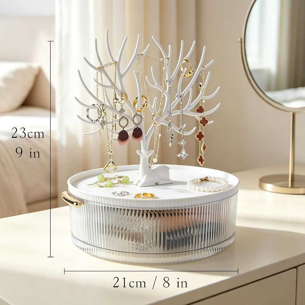 MORE&LESS Antler Striped Rotating Jewelry Storage Box. The antlers can hang earrings, ear studs, bracelets, keys, etc.