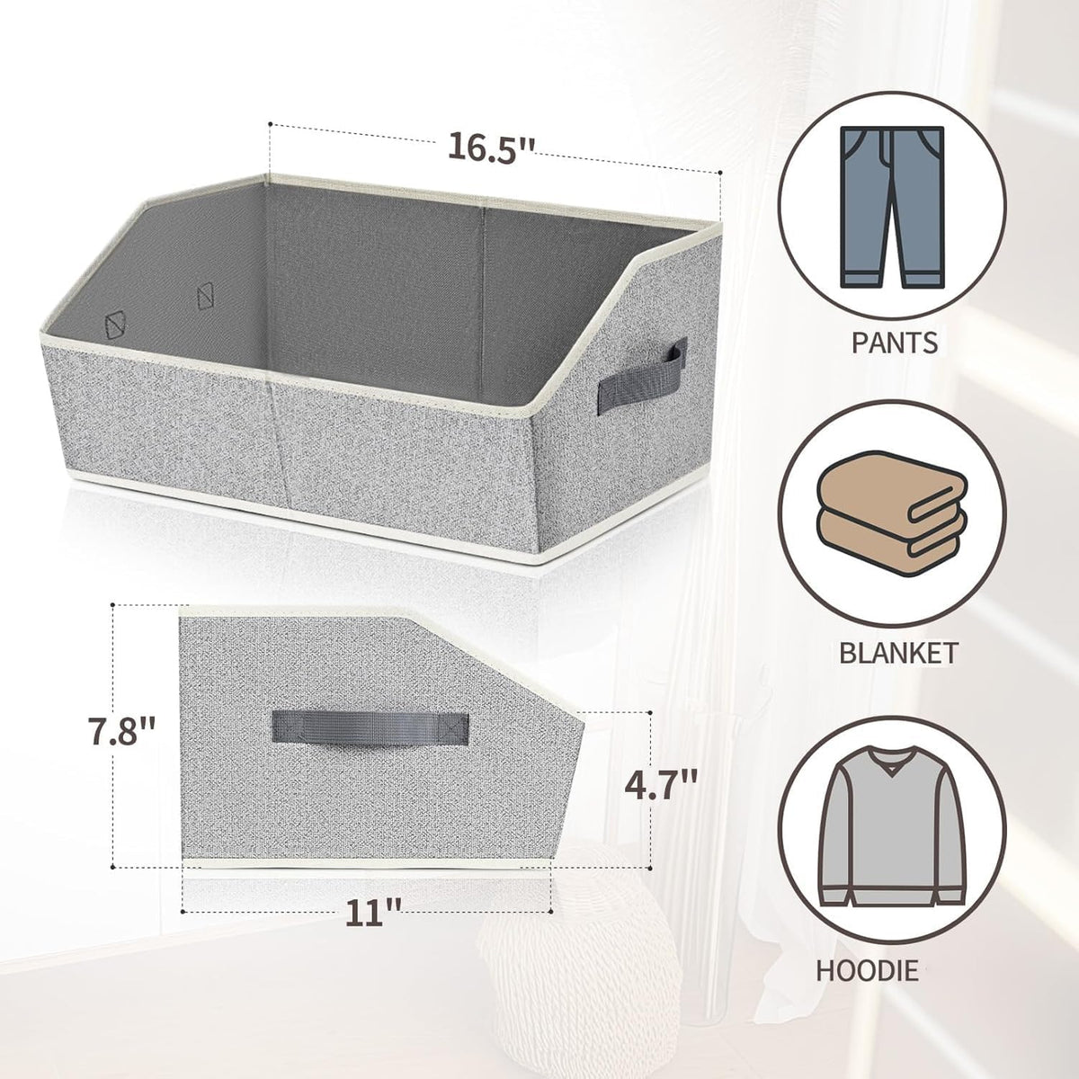 Homsorout Closet Organizers Bins 18 Packs - Large Closet Shelf Organizer with Handles, Fabric Trapezoid Storage Bins, Collapsible Storage Cubes for Clothes, Towels, Light Gray