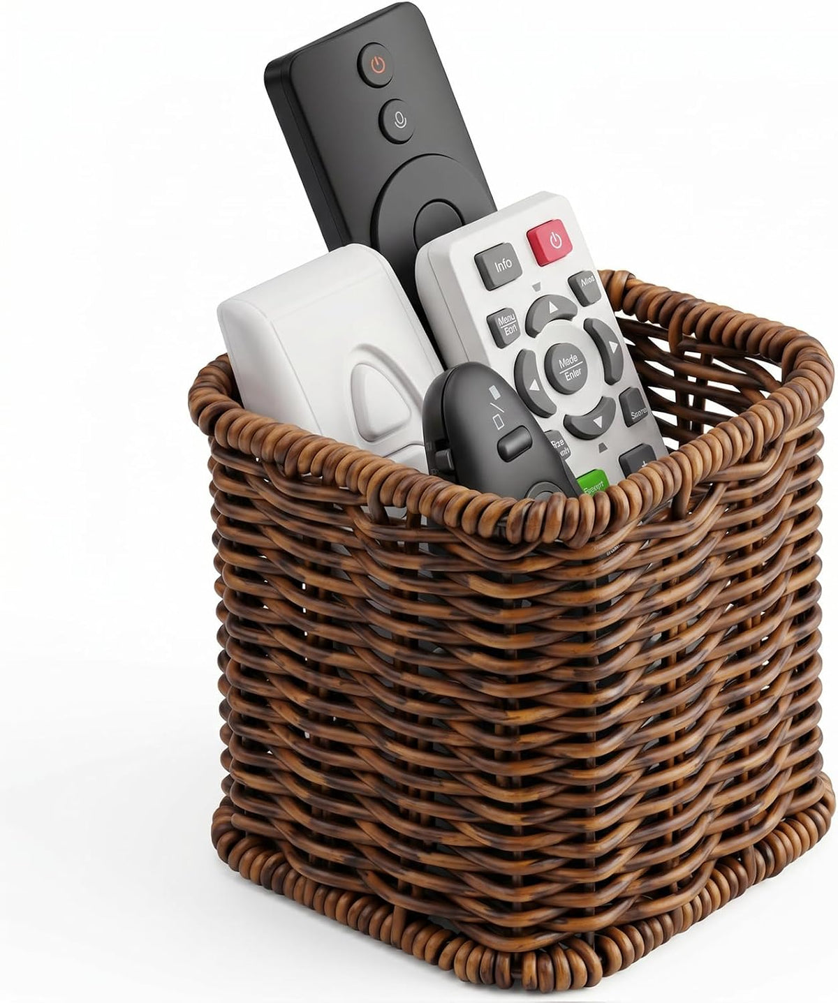 NiHome Dark Brown Remote Caddy, Bedside Remote Control Holder, Synthetic Rattan Organizer for TV Remotes, Makeup Brushes & Office Supplies, Stylish Remote Holder for Table, Living Room