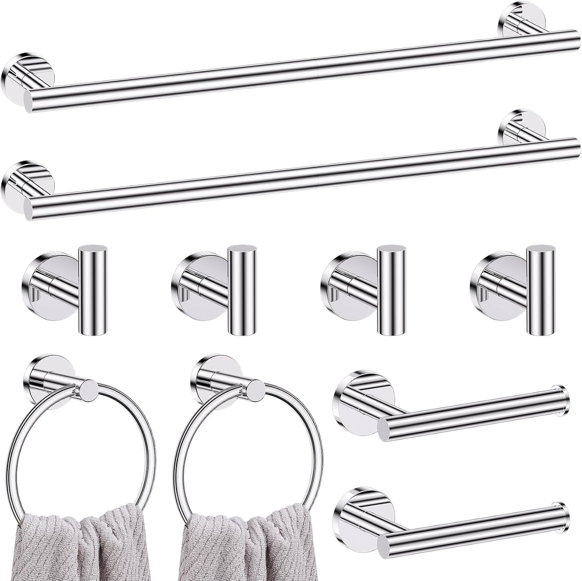 Lairuier Polished Chrome Bathroom Hardware Set, 10 PCS Towel Bar Set
