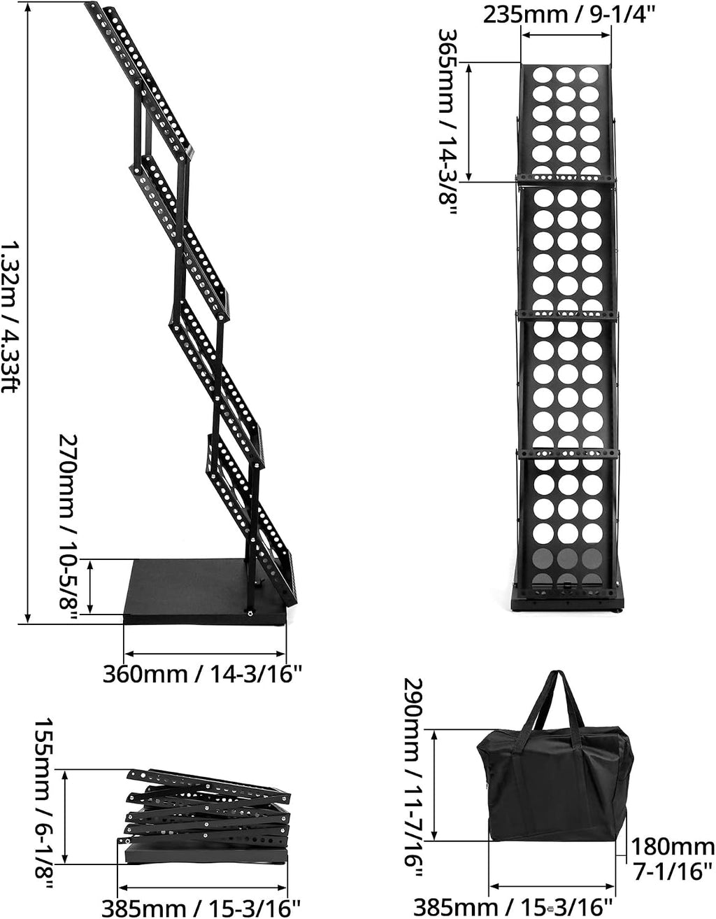 QWORK Magazine Brochure Display Rack Stand, 4 Pocket Foldable Literature Catalog Rack Book Holder Tradeshow Display Stand, for Office Store and Exhibition Trade Show (Black)