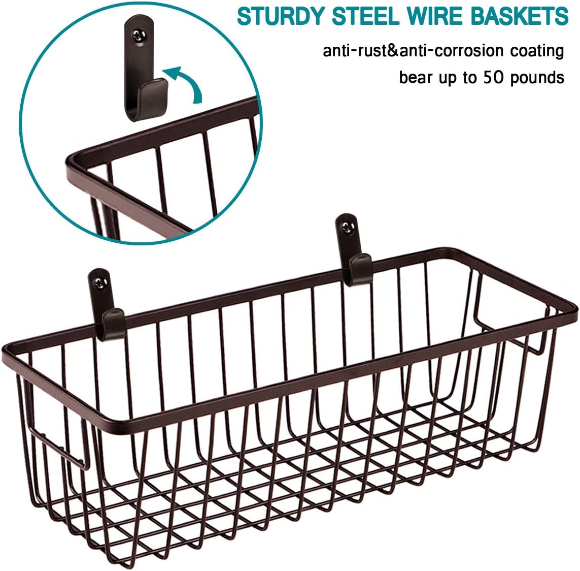 SheeChung Metal Wire Basket with Handle, Wall Hanging Basket, Small 4 Pack