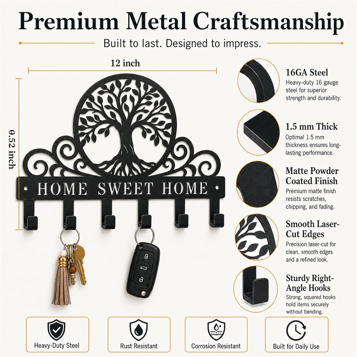 Personalized Tree of Life Key Holder Wall Mount, Metal Key Hooks Decor