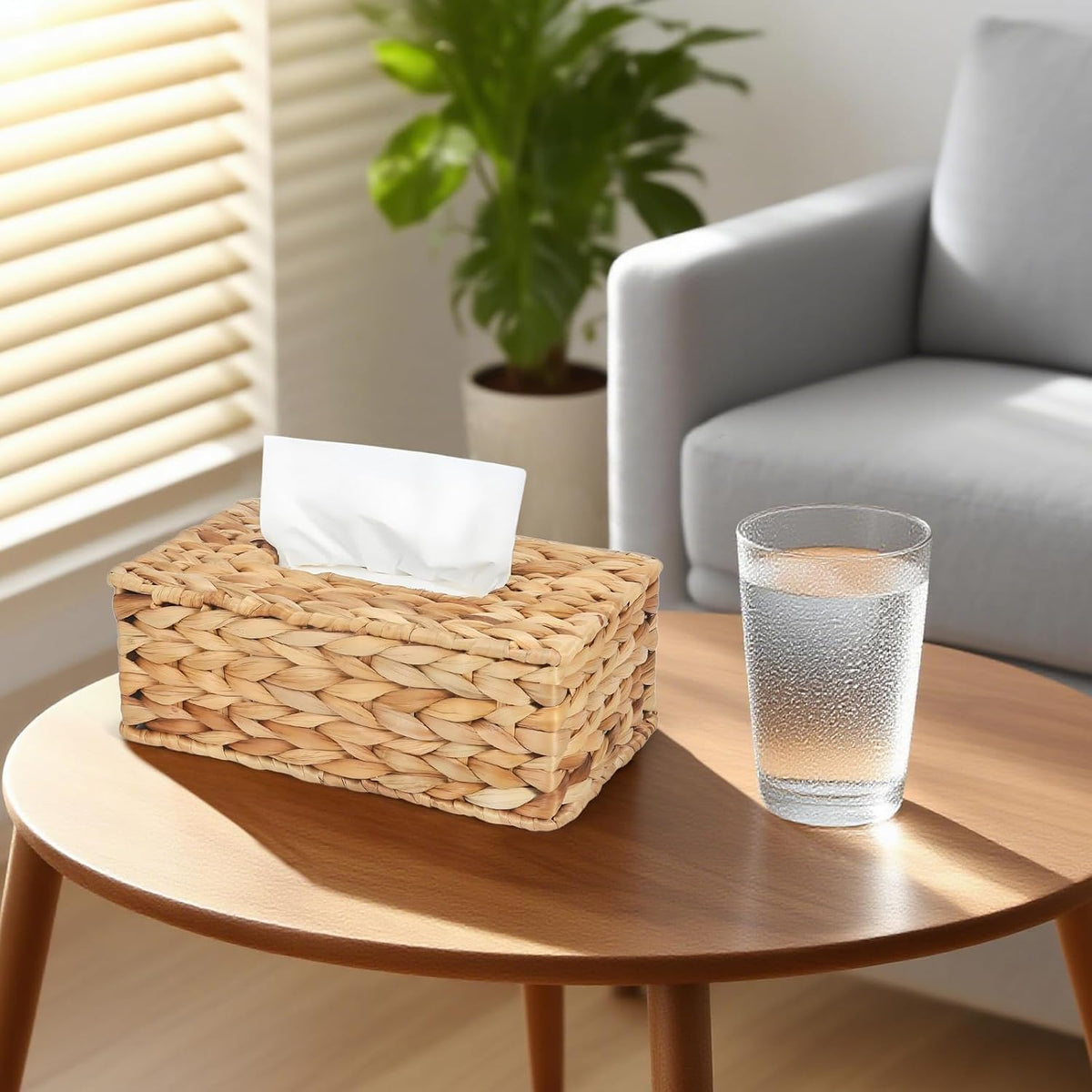 Water Hyacinth Rectangular Tissue Box Cover - Handwoven Natural Decorative Tissue Holder, Fits Standard Rectangular Tissue Boxes for Living Room, Bedroom, Bathroom, Sustainable Home Decor