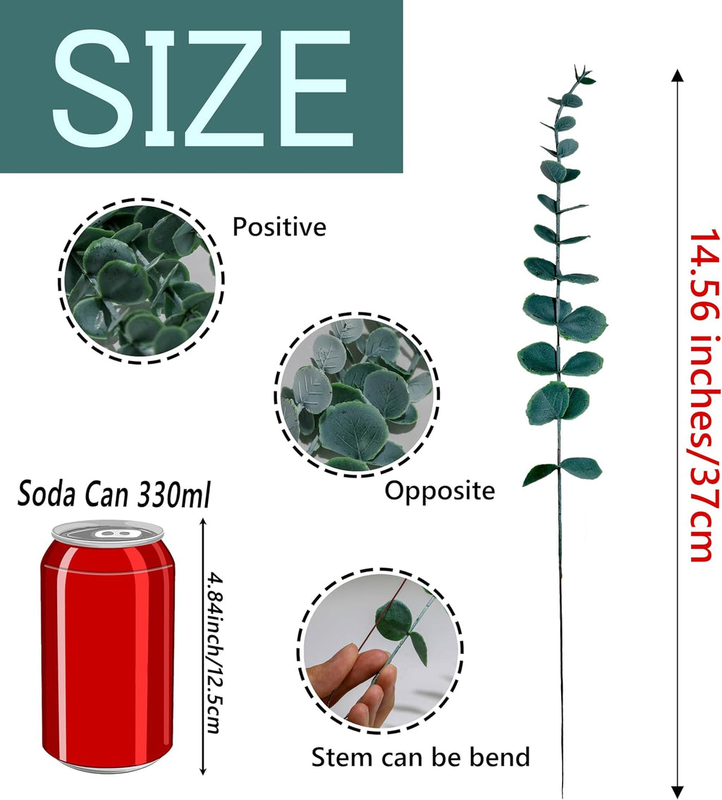 SITUMEIZI 24pcs Eucalyptus Stems Artificial Eucalyptus Leaves Stems Artificial Fake Flowers Faux Greenery Branches for Home Wedding Spring Easter Farmhouse Decorations 2025(Grey Green)