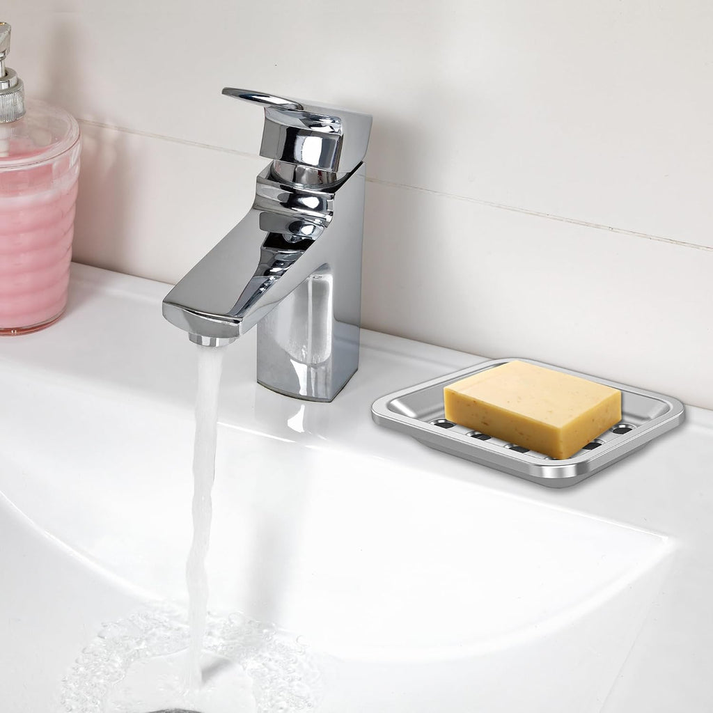 Stainless Steel Soap Dishes Chrome Soap Dish for Bathroom Double Layer Draining, Silver SoapDish Tray with Drainage for Bathroom Bathtub Kitchen Sink (Rectangular)