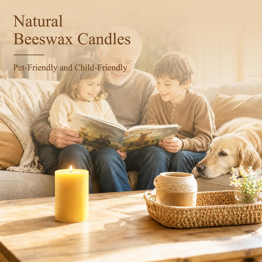 Beeswax Pillar Candles Bulk,Non-Toxic, 3X 4inch 2 Packs 60 Hours