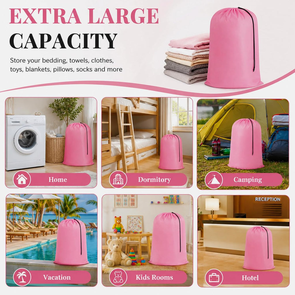 Woanger 12 Pack 28 x 45 Inch Extra Large Laundry Bags Bulk, Pink