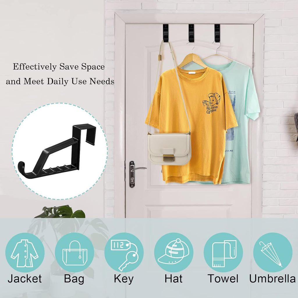 Maitys Space Saving Plastic Over Door Hooks Door Hanger Hooks Multi Hanging Storage Organizers Door Hangers Door Towel Hooks for Coats, Towels, Bags, Hats, Scarves Home Accessories (Black,4 Pieces)