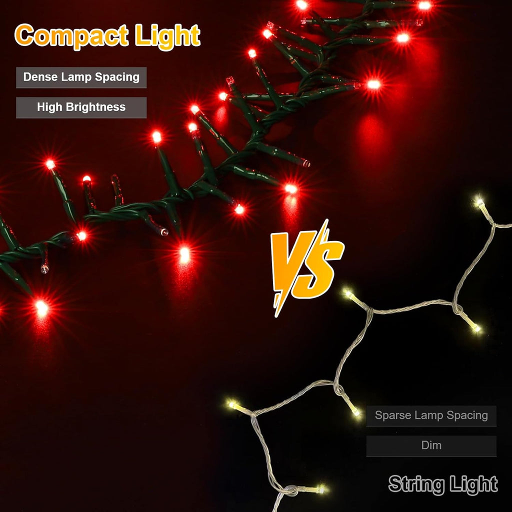 LAMPHOME 500 LED String Lights Outdoor, 11 Modes Plug in Twinkle Fairy Lights for Bedroom, 46ft 500LED Christmas Lights Cluster Lights Outdoor Waterproof Green-Red