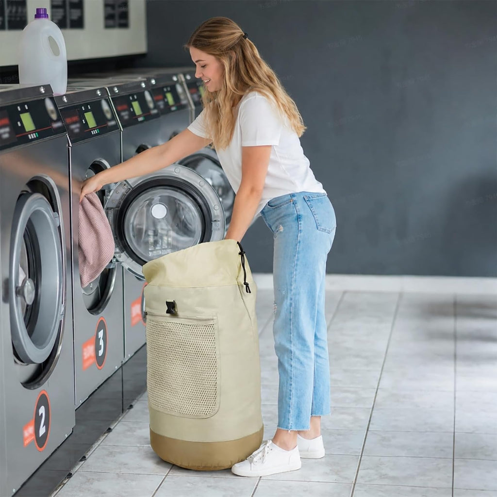 F-color Laundry Backpack Bag for College - 75L Laundry Bag, Khaki