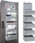 Over the Door Organizer 6 Shelves & 8 Pockets, Zippered Divider, Grey