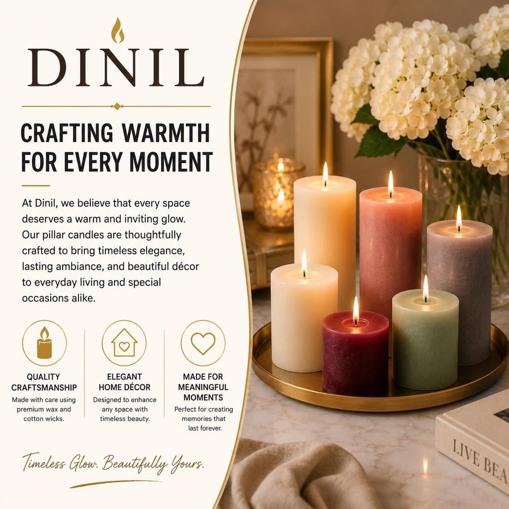 Dinil Orange Pillar Candles 3x6 Inch, Set of 3 Unscented Dripless Smokeless Candles, 65+ Hour Burn Time for Wedding Centerpiece, Dinner Table & Home Decor