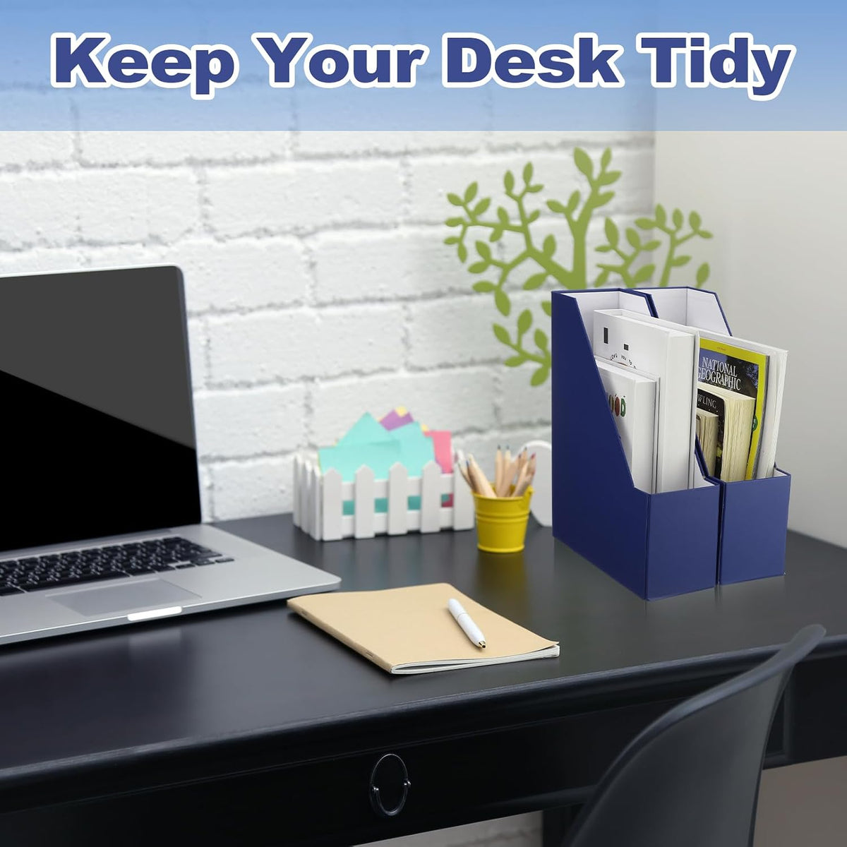 Feifeiya Magazine Holder Set of 6 Cardboard File Holder Desk, Navy Blue
