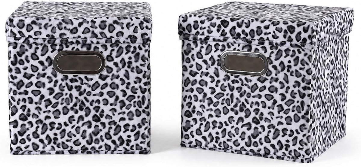 ANMINY Leopard Cheetah Print Storage Cubes Bins with Lids, 11Inch 2PCS