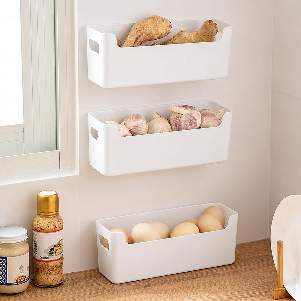 3 Pcs Kitchen Cabinet Door Organizer, Adhesive Mount Inside Cabinet Door Storage, Under Sink Storage Shelf for Kitchen,Bathroom,Office (White)