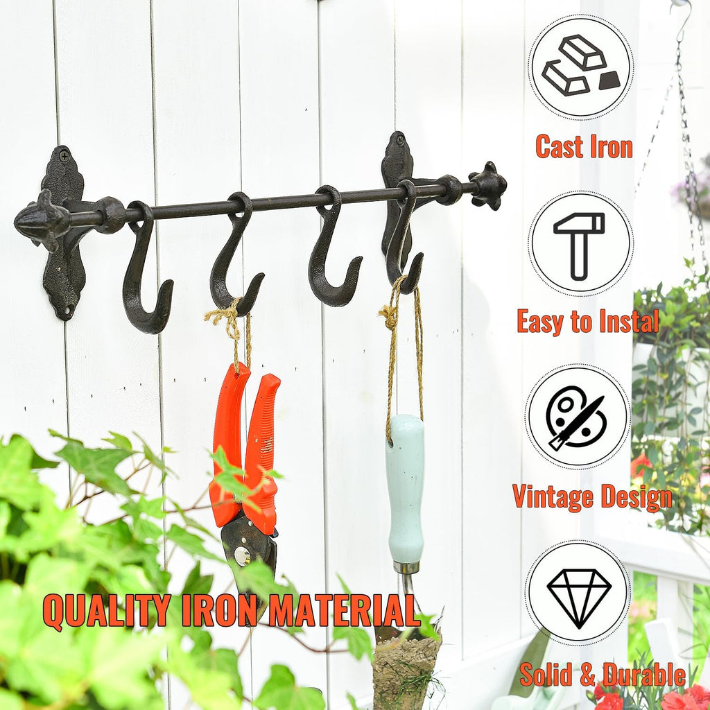 Sungmor Vintage Cast Iron Wall Hook Rack - Rustic Farmhouse Wall-Mounted Hanger for Coats, Keys, Mugs, Towels - Heavy Duty Decorative Organizer with 4 Removable Hooks