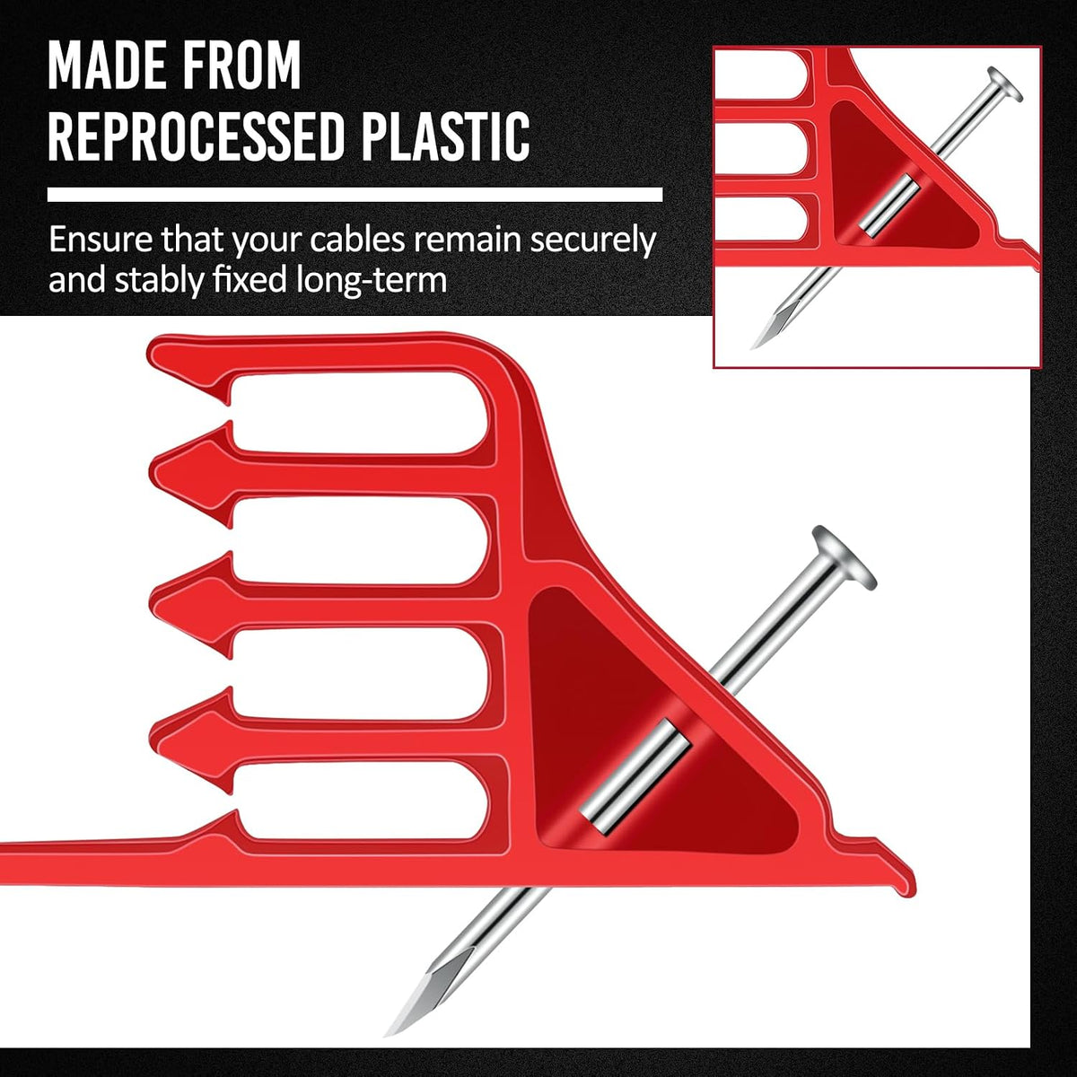 1 Pcs Cable Stacker Wire Staples, Plastic Clips with Nail, Red