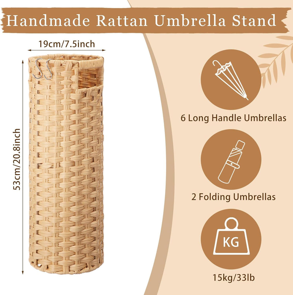 Lounsweer 20.8" H Extra Tall Rattan Umbrella Stand, Hand Woven Organizer